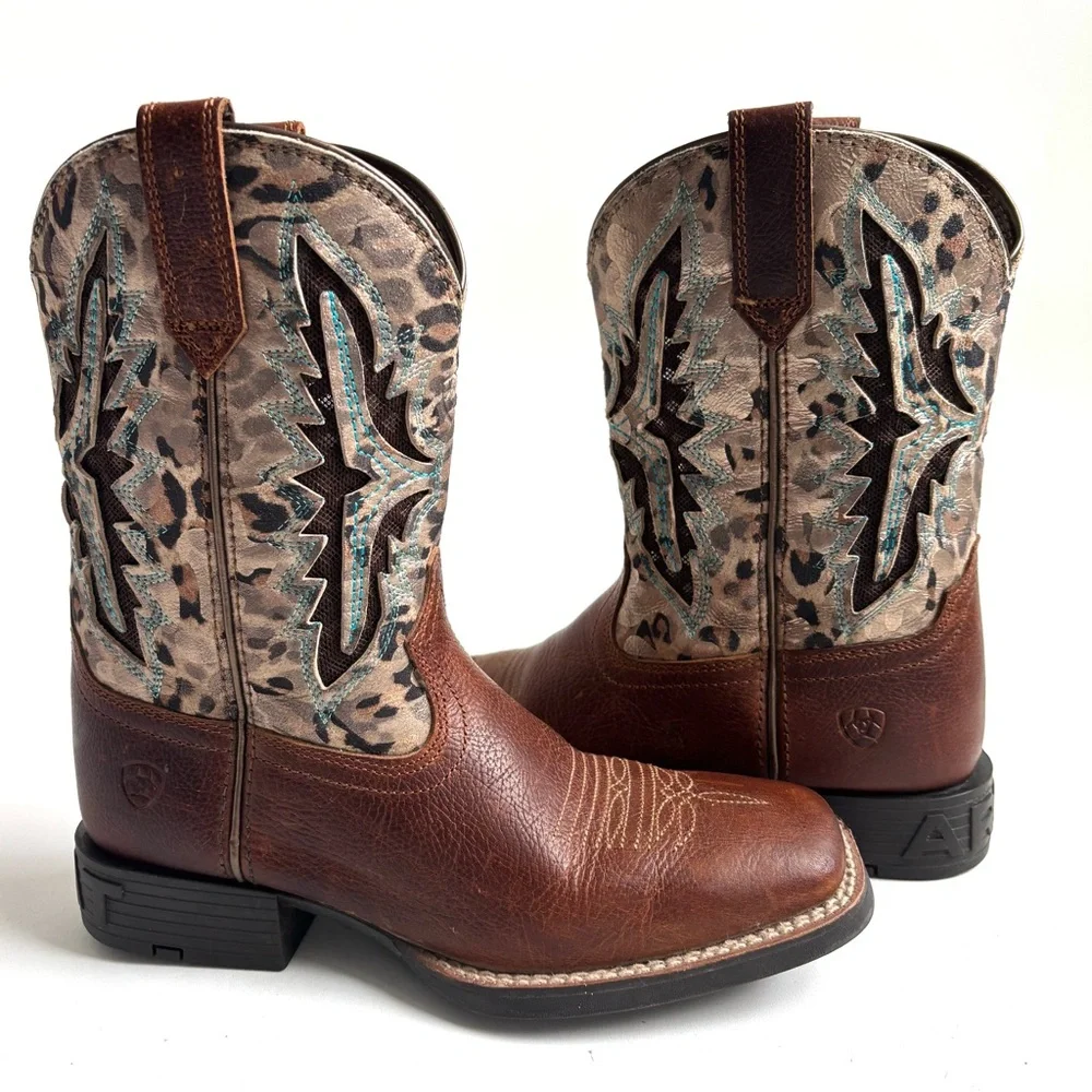 Ariat Koel VentTEK Western Brown Leather Cowboy Boots Youth Size 1